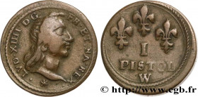 LOUIS XIII AND LOUIS XIV - COIN WEIGHT
Type : Poids monétaire pour le louis d’or aux huit L 
Date : n.d. 
Metal : brass 
Diameter : 19,5  mm
Orientati...