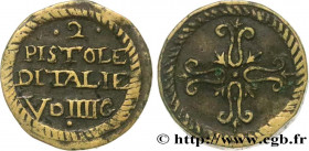 ITALY - MONETARY WEIGHT
Type : Poids monétaire pour la pièce de deux pistoles d’Italie 
Date : n.d. 
Metal : brass 
Diameter : 19  mm
Orientation dies...