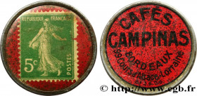 POSTAGE STAMPS AS CURRENCY
Type : Timbre 5 Centimes 
Date : n.d. 
Mint name / Town : BORDEAUX 
Metal : iron 
Diameter : 32,5  mm
Orientation dies : 11...
