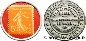 POSTAGE STAMPS AS CURRENCY
Type : Timbre 5 Centimes 
Date : n.d. 
Mint name / Town : LE MANS 
Metal : aluminium 
Diameter : 32,5  mm
Orientation dies ...