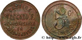 ALGERIA
Type : 5 Centimes Cantine Vaccaro F. - Souk-Ahras 
Date : n.d. 
Quantity minted : - 
Metal : red copper 
Diameter : 25  mm
Orientation dies : ...