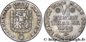 GERMANY - KINGDOM OF WESTPHALIA
Type : 1/6 de Thaler 
Date : 1809 
Mint name / Town : Brunswick 
Metal : silver 
Millesimal fineness : 500  ‰
Diameter...