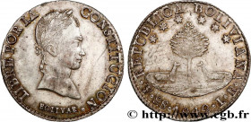 BOLIVIA
Type : 8 Soles Simon Bolivar 
Date : 1842 
Mint name / Town : Potosi 
Quantity minted : - 
Metal : silver 
Millesimal fineness : 900  ‰
Diamet...