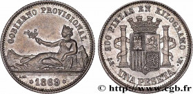 SPAIN
Type : 1 Peseta monnayage provisoire avec mention “Gobierno Provisional” 
Date : 1869 
Mint name / Town : Madrid 
Quantity minted : 7000000 
Met...