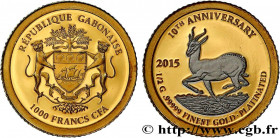 GABON
Type : 1000 Francs CFA Proof Springbok 
Date : 2015 
Mint name / Town : Paris 
Quantity minted : - 
Metal : gold 
Millesimal fineness : 999  ‰
D...
