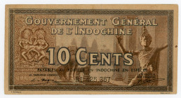 French Indochina 10 Cents 1939 (ND)
P# 85; N# 205592; # BL425367; XF