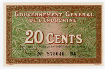 French Indochina 20 Cents 1939 (ND)
P# 86; N# 210337; # 875640BA; UNC