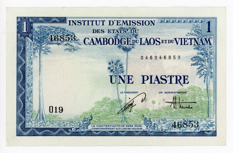 French Indochina 1 Piastre 1954 (ND) Vietnam Issue
P# 105; N# 208681; # O19 468...