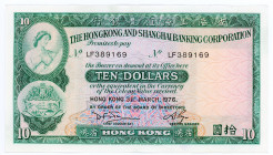 Hong Kong & Shanghai Banknig Corporation 10 Dollars 1976 
P# 182g; N# 203464; # LF 389169; VF+/XF_