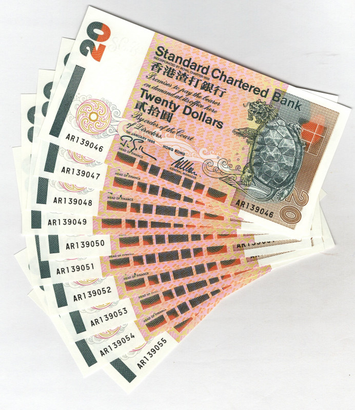 Hong Kong Standard Chartered Bank 10 x 20 Dollars 1995 With Consecutive Numbers...