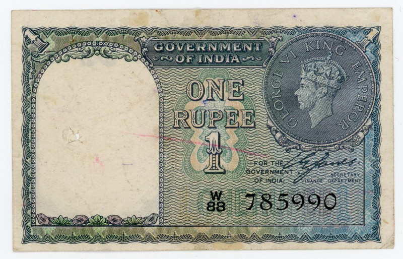 India British 1 Rupee 1943 (ND)
P# 25; N# 203978; # W88-785990; VF