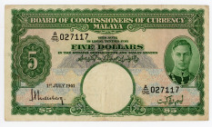 Malaya 5 Dollars 1941 (1945)
P# 12; N# 214604; VF-