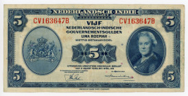 Netherlands East Indies 5 Gulden 1943
P# 113a; N# 233914; # CV163647B; Wilhelmina; XF+