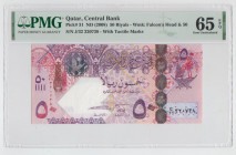 Qatar 50 Riyals 2008 (ND) PMG 65
P# 31; N# 206021; # J/32 320738; UNC