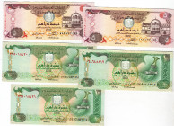 United Arab Emirates Lot of 5 Banknotes 2004 - 2013
 5 - 10 Dirhams 2004 - 2013; P# 26b, 20c, 27a; # XF-AUNC