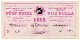 Estonia Port Kunda 5 Roubles 1941
Grabowski# ES15; # 1278; Cement Factory Money; VF-XF