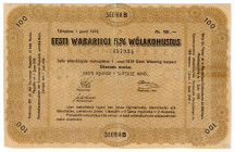 Estonia Republic Debt Obligation of 5% Interest of 100 Marka 1919
P# 9; # B 157934; F