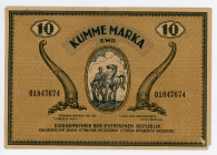 Estonia 10 Marka 1919
P# 46c; #01847674; KÜMME MARKA without border; Watermark: light horizontal lines; F-VF