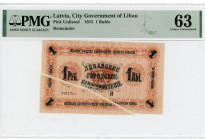 Latvia Libava 1 Rouble 1915 Error Banknote PMG 63 Reminder
Kardakov # 4.6.26