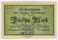 Germany - Empire East Prussia, Ortelsburg 50 Mark 1918 Notgeld
# 4922; XF-
