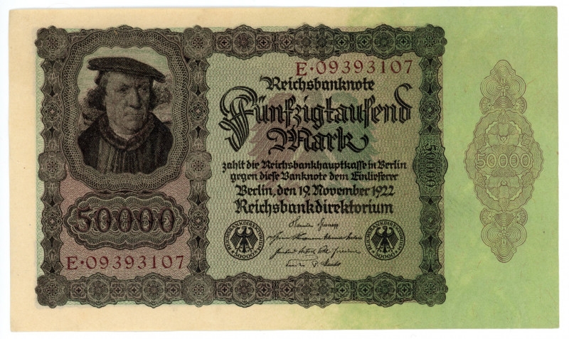 Germany - Weimar Republic 50000 Mark 1922
P# 80; N# 207354; # E 09393107; UNC