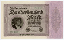 Germany - Weimar Republic 100000 Mark 1923
P# 83e; N# 205189; # 17D 094351; UNC