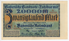 Germany - Weimar Republic Bavaria Bayerische Notenbank 20000 Mark 1923 Notgeld
P# S926; N# 209309; # A 936752; AUNC