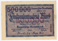 Germany - Weimar Republic Bavaria Bayerische Notenbank 500000 Mark 1923 Notgeld
P# S930; N# 245364; # 029099; AUNC