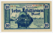 Germany - Weimar Republic Baden, Karlsruhe Reichsbahndirektion 10 Billionen Mark 1923 Notgeld
P# S1269; Serie S; # 01199*; XF