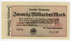Germany - Weimar Republic Prussia, Berlin Deutsche Reichsbahn 20 Milliarden Mark 1923 Notgeld
P# S1022; N# 226452; GH40; XF-