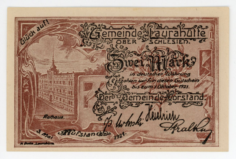 Germany - Weimar Republic Polnisch Oberschlesien, Laurahütte 2 Mark 1921 Notgeld...