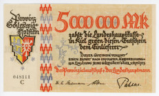 Germany - Weimar Republic Schleswig-Holstein, Kiel 5 Millionen Mark 1923 Notgeld
Keller 4977.a; # C 048111; UNC