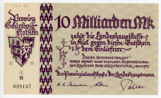 Germany - Weimar Republic Schleswig-Holstein, Kiel 10 Milliarden Mark 1923 Notgeld
Keller 4977.c; # H 028137; UNC