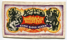 Germany - Weimar Republic Westphalia, Bielefeld 1 Gold Mark 1923 Stoffgeld
Grabowski# 100a (with Stamp); AUNC