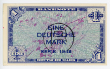 Germany - FRG 1 Deutsche Mark 1948
P# 2b; N# 204187; Stamped: B in circle; First Issue; ALLIED OCCUPATION - POST WW II; UNC