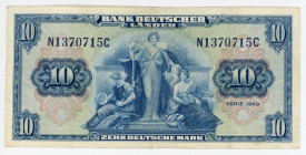 Germany - FRG 10 Deutsche Mark 1949
P# 16a; N# 208644; # N1370715C; VF+