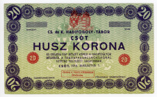 Austria 20 Kronen / 20 Korona 1916 Lagergeld
Campbell 1348; POW - CSOT; AUNC