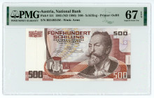 Austria 500 Shillings 1985 (1986) (ND) PMG 67 EPQ
P# 151; N# 220256; #B554934M; UNC