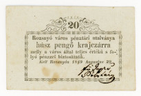 Hungary Rozsnyó 20 Pengo 1849
Notgeld; VF
