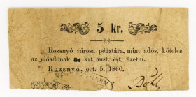 Hungary Rozsnyó 5 Krajczar 1860
N# 219244; Black Samp; F+