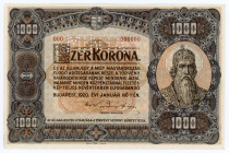 Hungary 1000 Korona 1920 Specimen
P# 66s; N# 204381; MINTA; AUNC