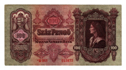 Hungary 100 Pengo 1930 Rare Type
P# 112; N# 216837; # 013833; With * near serial; XF+