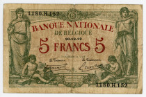Belgium 5 Francs 1919
P# 75b; N# 216399; #1180.H.152; VG-F