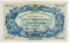 Belgium 500 Francs / 100 Belgas 1943
P# 109; N# 208674; # 37992269; VF