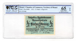 Memel 1/2 Mark 1922 PCGS 65 OPQ
P# 1; N# 204931; # 797998; UNC