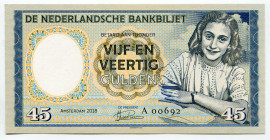 Netherlands 45 Gulden 2018 Specimen "Anne Frank"
# A 00692; Fantasy Banknote; Limited Edition; Made by Matej Gábriš; BUNC