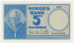Norway 5 Kroner 1960
P# 30; N# 212482; # G. 6958441; XF