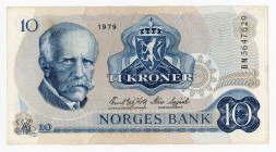Norway 10 Kroner 1979
P# 36c; N# 205835; # BM5647629; VF-XF