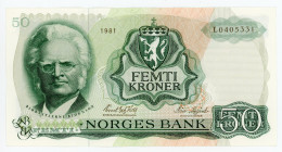 Norway 50 Kroner 1981
P# 37d; N# 212478; # L0405331; UNC