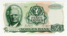 Norway 50 Kroner 1981
P# 37d; N# 212478; # L0405332; UNC